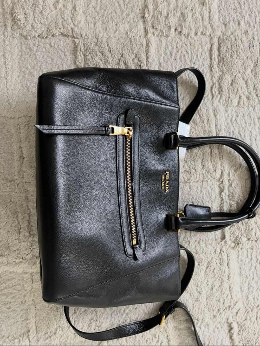Prada Black Leather Satchel with Gold-Tone Accents
